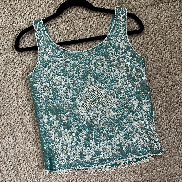 Stephen Chu 'Beaded Sweater Factory' lined sequin beaded sleeveless top M - Picture 6 of 12